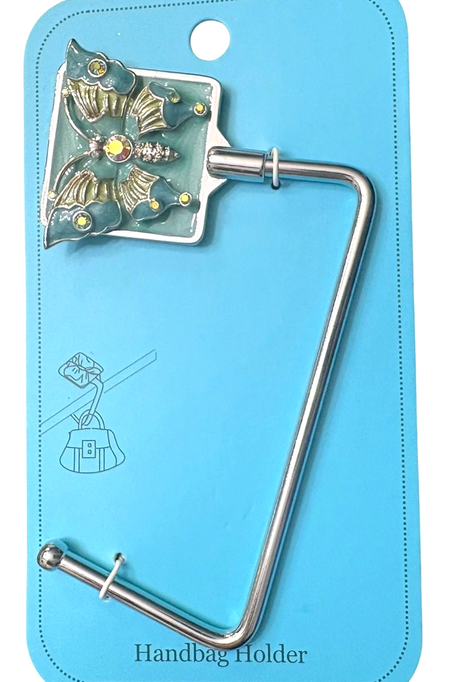 BUTTERFLY CRYSTAL BLUE GREEN HANDBAG HOLDER HOOK NEW